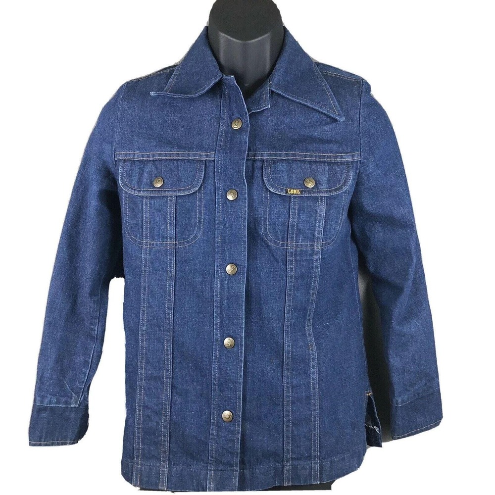 Ms Lee Jeans Denim‎ Trucker Jacket Size 9 - 10 Vintage 70s Blue Jean Coat